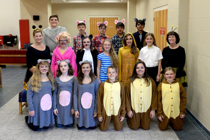 ”The Fairy Tale Network” cast and crew shown are in back (l-r) Max Halle, Frankford; Carson Rayne, Willards, Md.; Jonathan Antonov, Harbeson; Sam Menendez, Georgetown; and Arnav Sehgal, Lewes. In the middle are teacher Linda Smith; Elaina Elrick, Salisbury, Md.; Emma Crivella, Lewes; Izzy Huber, Berlin, Md.; Sara Freih, Rehoboth Beach; Vanesska Hall, Ocean City, Md.; and teacher Susan Godwin. In front are Moorea Phillips, Ocean City; Natalie Chadwell, Seaford; Madelyn Nechay, Hebron, Md.; Hunter Simons, Seaford; Esi Mehilli, Ocean City; and Lebby Becker, Rehoboth Beach.